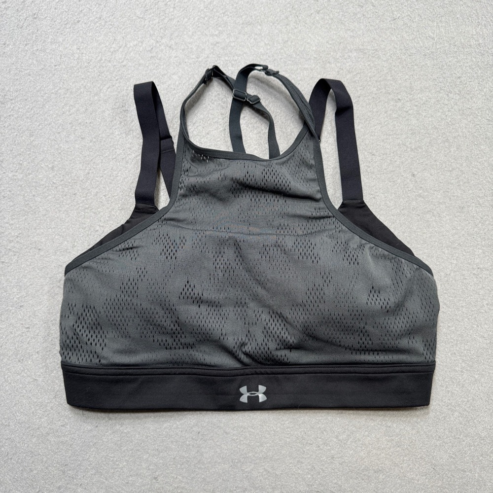 Under Armour Sports Bra Women's Medium Gray Mesh Lined Racerback‎ Fitted Padded